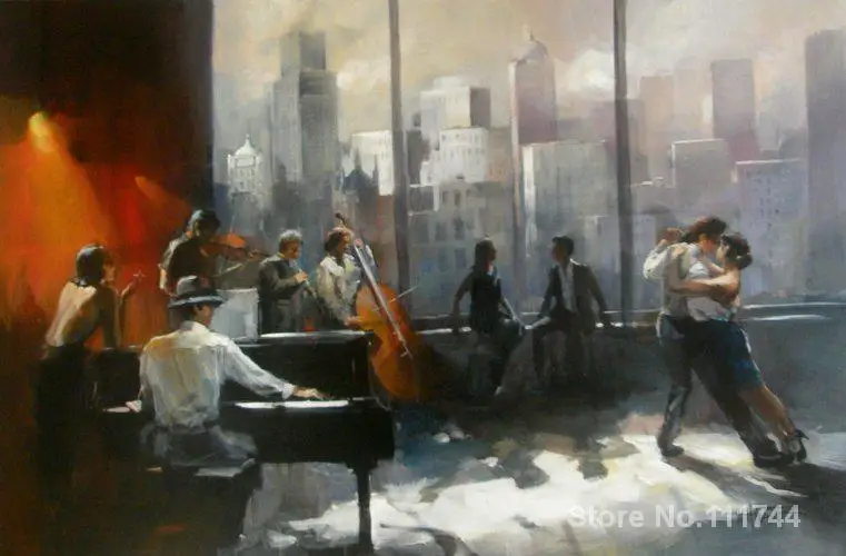 

Modern art Musicroom with view on skyline II by Willem Haenraets paintings for living room Hand painted High quality