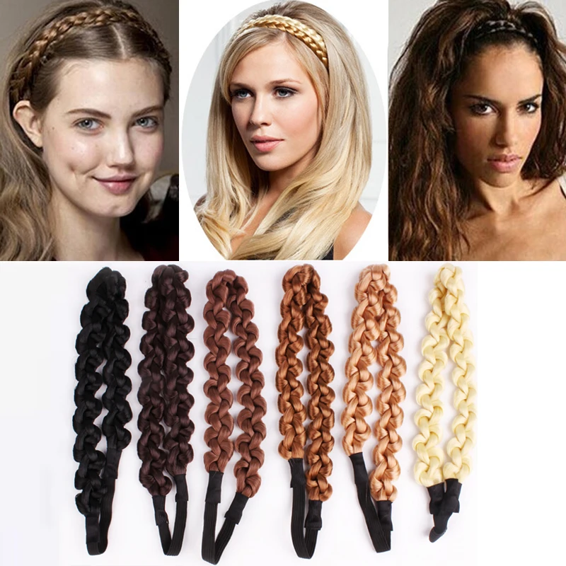 

DIY Synthetic Wig Twist Headband Fashion Braid Hair Accessories Women Bohemian Plait Elastic Hair Band Stretch Bandana Hairstyle