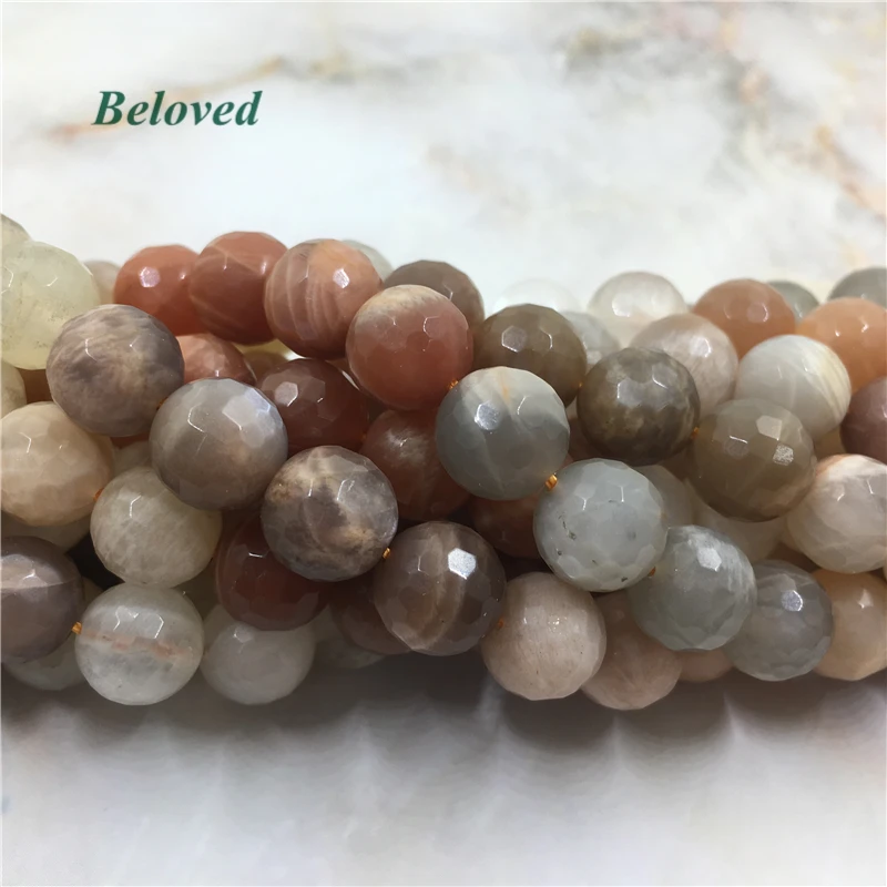 

High Quality Mixed Color Faceted Flash Moostone Loose Beads, 15.5" Round Sunstone Gems Necklace Making Strand Beads, BG18070