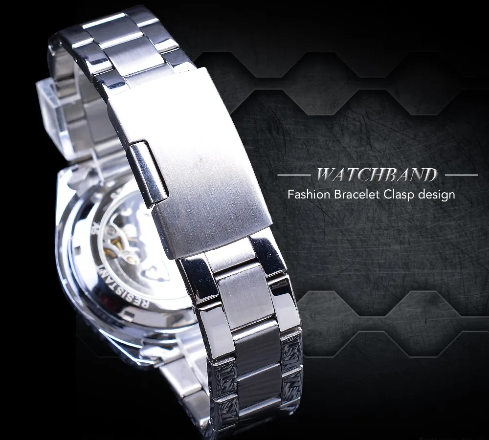 Прозрачные мужские автоматические наручные часы Winner с синим стеклом, роскошные мужские механические наручные часы с 3D скелетом