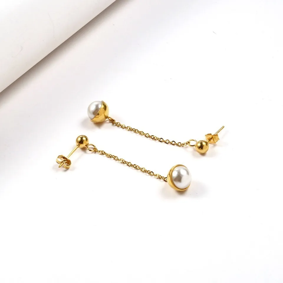 RIR минималистичное ожерелье из жемчужных бус с висячими серьгами, серебро, золото, нержавеющая сталь, изящный одиночный жемчуг для женщин, ювелирные наборы