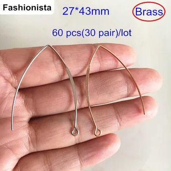 

60 pcs(30 pair) Brass French Hook Earwires,27*43mm,V Shape Earrings Hook,KC Gold-color,Steel color,DIY Jewelry Supplies