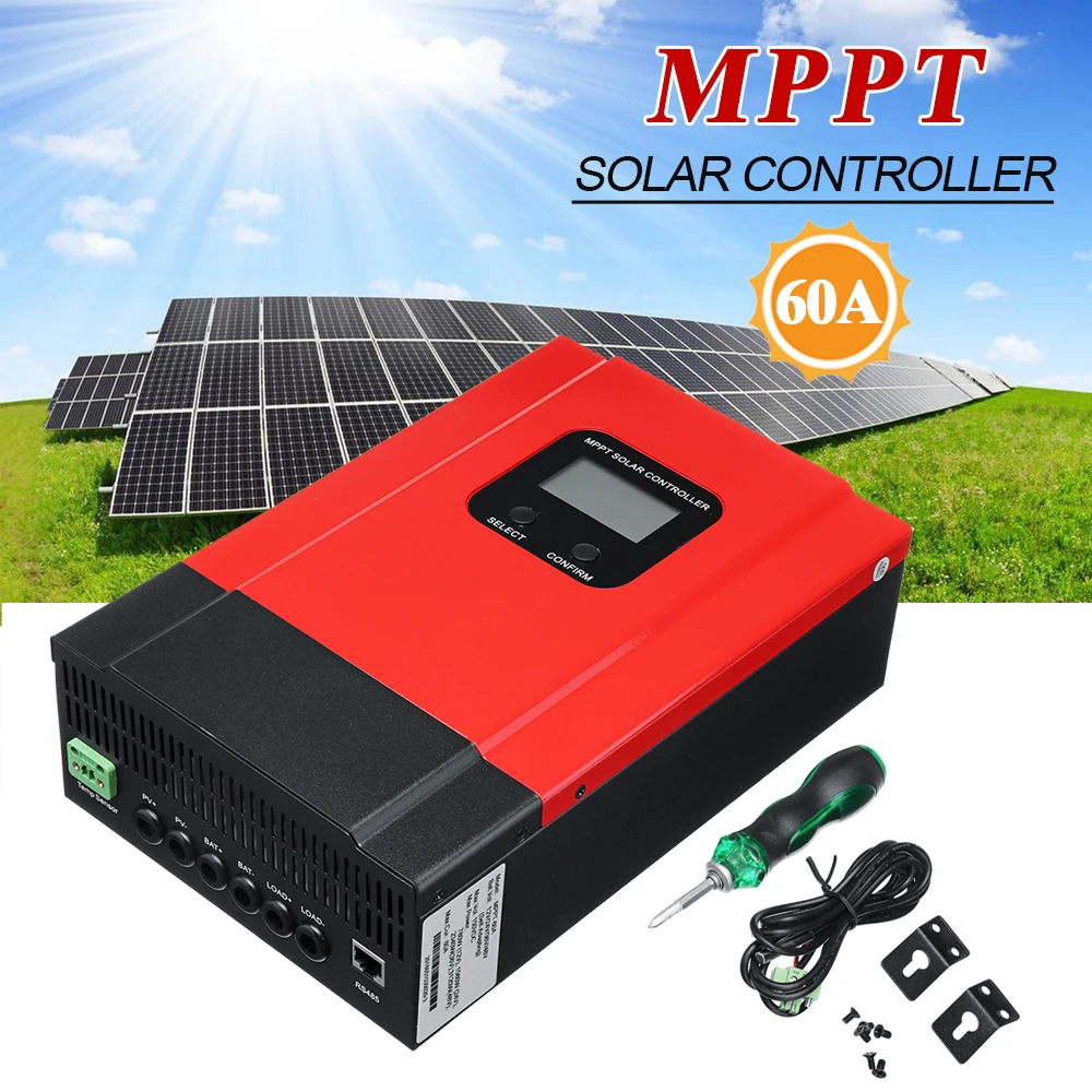 

60A LCD MPPT Solar Charge Controller 12V/24V/36V/48V Solar Panel Battery Regulator Max 150V DC Input Solar Controllers