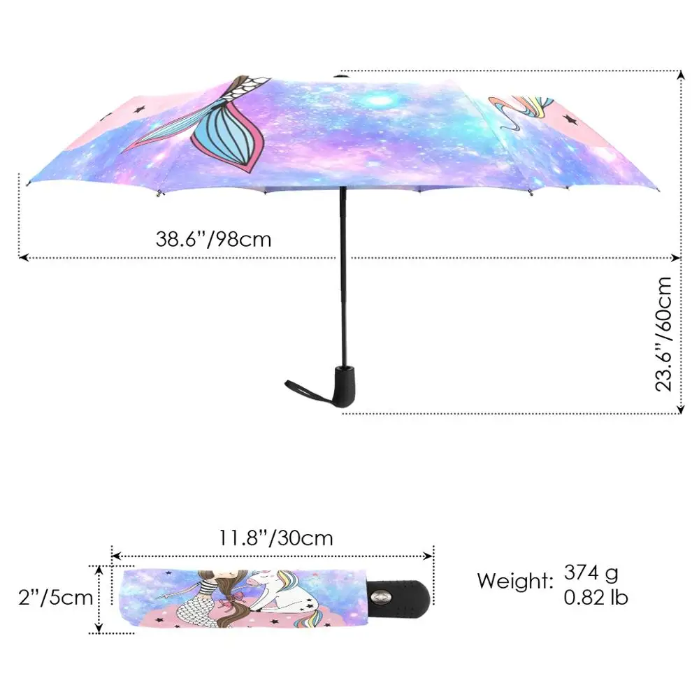 Милый разноцветный Радужный зонт в виде единорога в виде русалки, автоматический зонт от дождя, Женские ветрозащитные компактные складные зонты для девочек