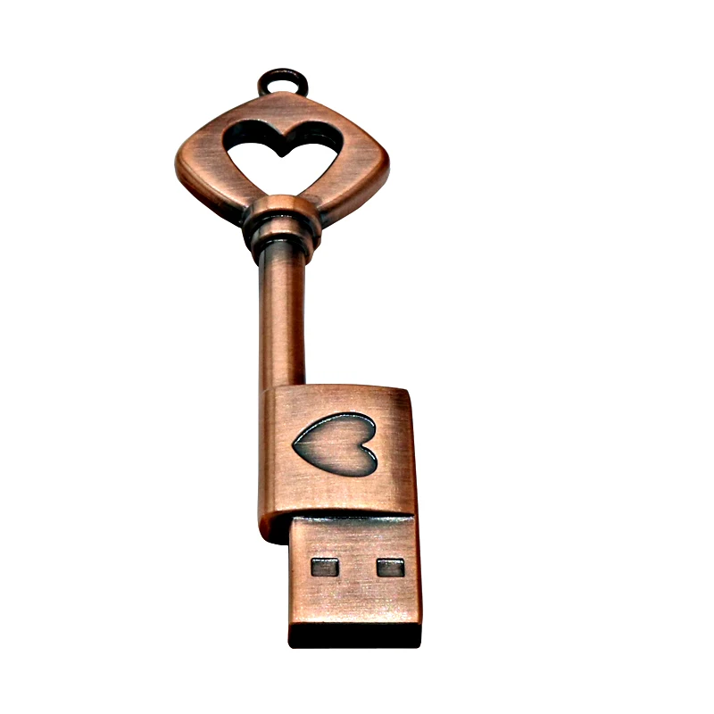 Металлический ключ сердце usb флеш-накопитель медный любовь Флешка 4 ГБ 8 ГБ 16 ГБ Гб 32 ГБ флеш-накопитель карта памяти USB 2,0 64 ГБ 128 ГБ U диск