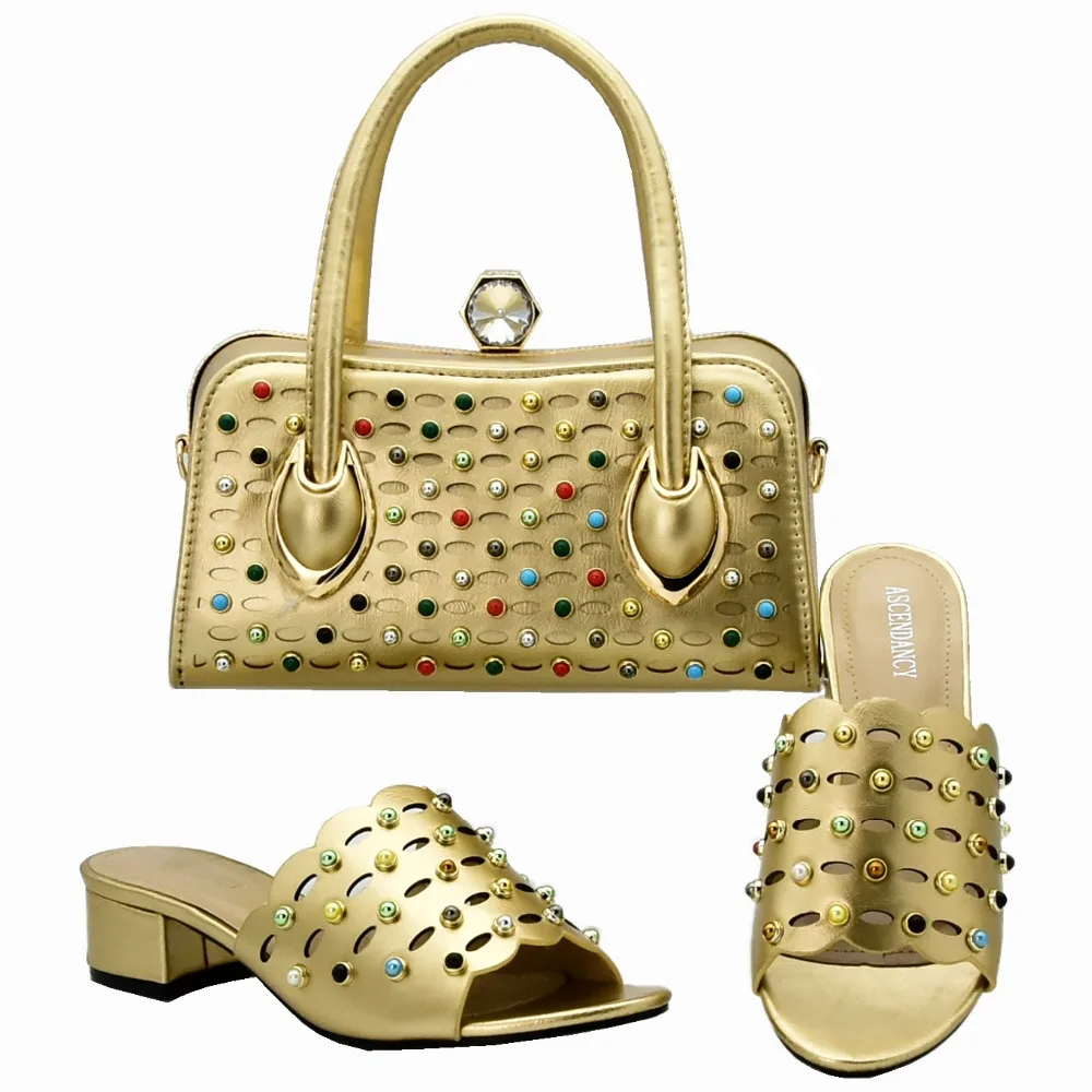 Sac 1 À Coloré Perle Italien 4 Assortir La 3 Chaussures 2 5 2019 Et Pour Or talons Ensemble Dernière Mode Mid Partie Avec tnU0wEqYS