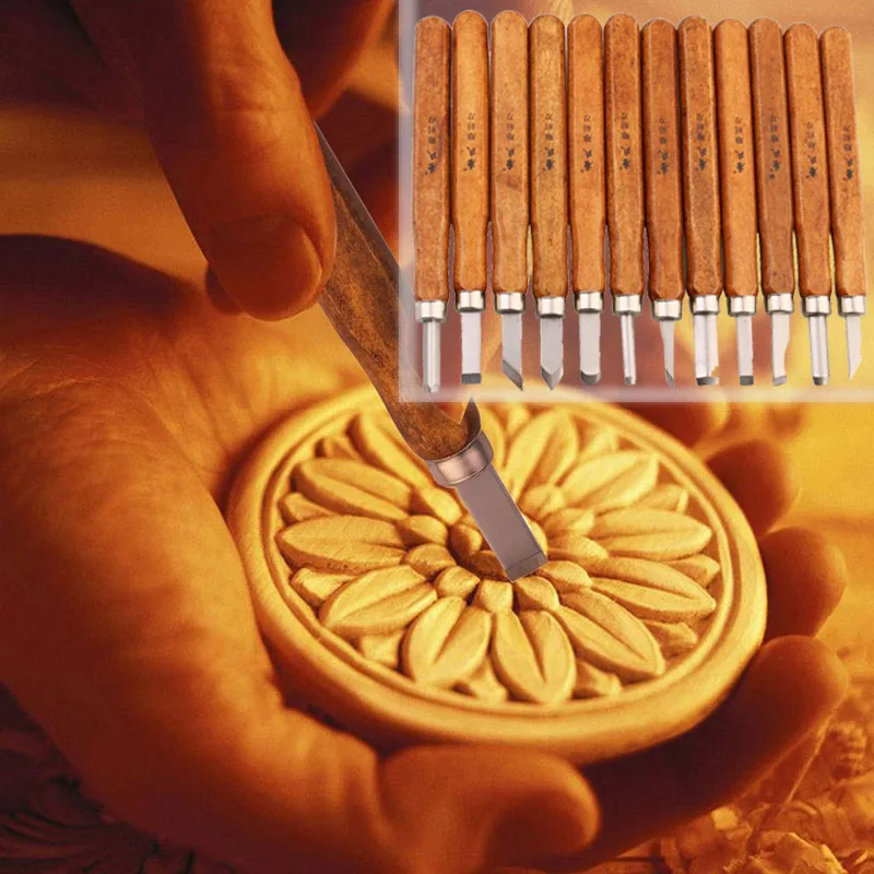 12Pcs/set Wood Carving Tool Set Craft Woodworking Chisel Hand Tool Creative Craft