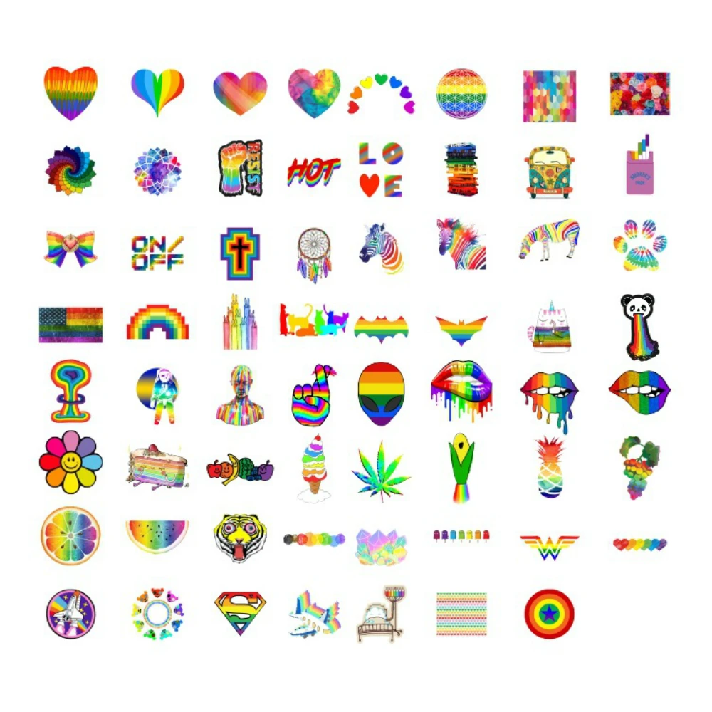 

Aliauto 63pcs/pack Fashion Rainbow Graffiti Car Sticker Laptop Luggage Skateboard Motorcycle Keyboard Phone Toy Helmet JDM Decal