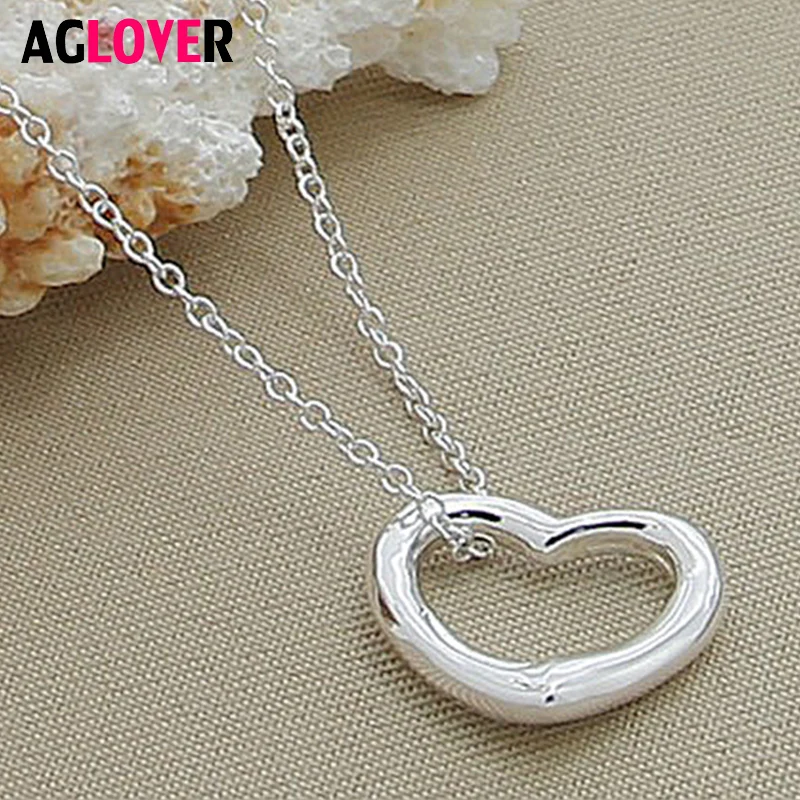 

Genuine 925 Sterling Silver Heart Pendant 45cm Long Chain Necklace Charm Woman Wedding Silver Jewelry