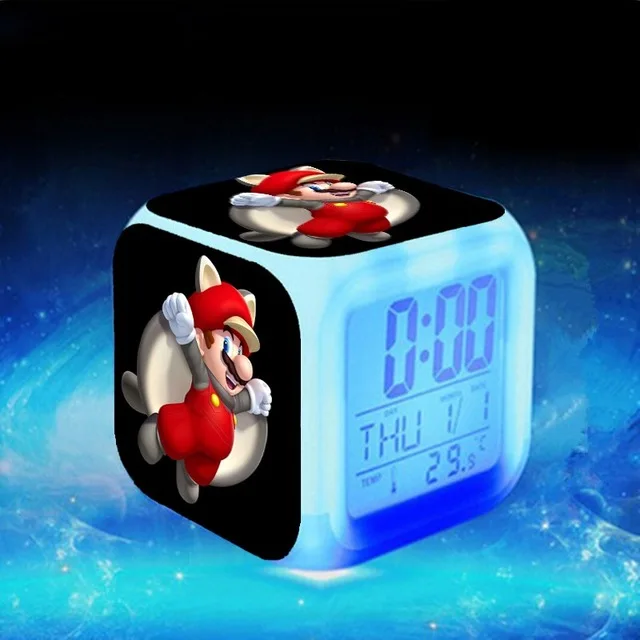 Супер Марио светодиодный Будильник reloj despertador Luigi часы Mario электронные настольные часы KLOK Сенсорное освещение часы Saat - Цвет: Светло-зеленый