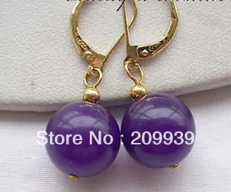 

hj 00157 12MM round purple jade bead dangle earring can choose 14/20