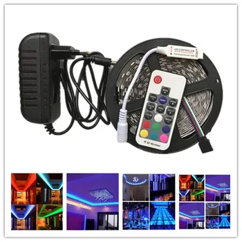 

RGB LED strip 5M SMD5050 tapes light diode ribbon with 17 key controller DC12V 3A adapter flexible Bar Counter Decoration Lamp