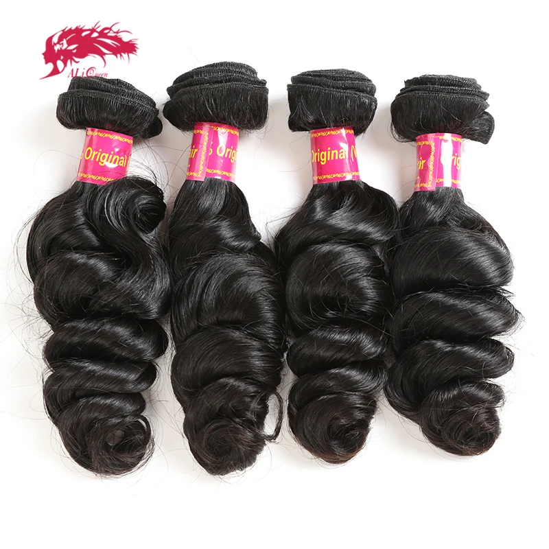 

Ali Queen Hair 4Pcs Brazilian Loose Wave Human Hair Weave Bundles Virgin Hair P/9A Natural Color 10"-30" 100% Human Hair Weaving