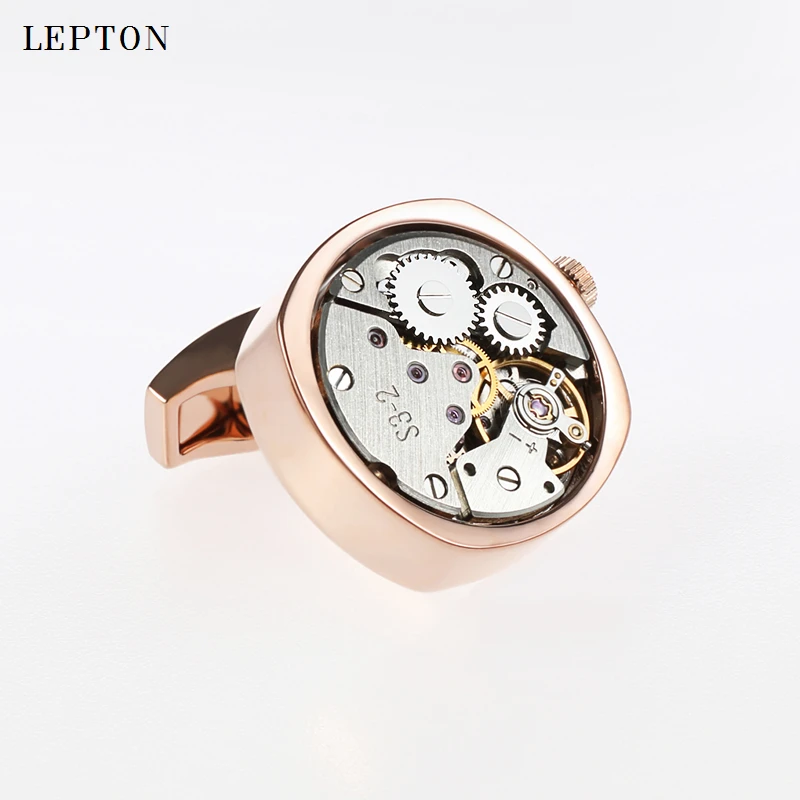 Hot Watch Movement Cufflinks For Mens Shirt Cuffs Cufflink Lepton Stainless Steel Steampunk Gear Watch Mechanism Cuff links