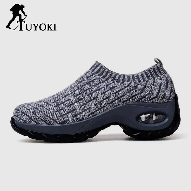 

Tuyoki 4 Colors Running Women Shoes Women Thick Bottom Knit Daily Soft Breathable Shoes Women Sneakers Slip On Size 35-43