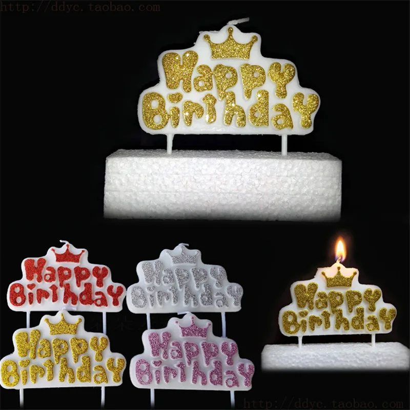 Новинка 2018 Золотая Корона с блестками С Днем Рождения Алфавит свеча на день
