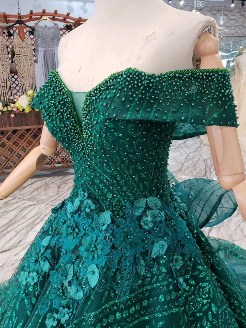 CloverBridal блестящие туфли с кружевом и жемчугом на высоком каблуке цветы изумрудно-зеленый, на выпускной платье 50 см поезд vestidos de fiesta largos de gala