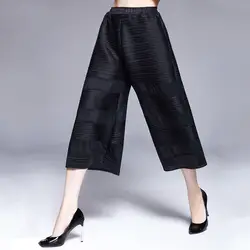 Большие размеры Брюки женские 2018 весна лето Модные свободные широкие брюки черные с высокой талией Miyake плиссированные повседневные брюки