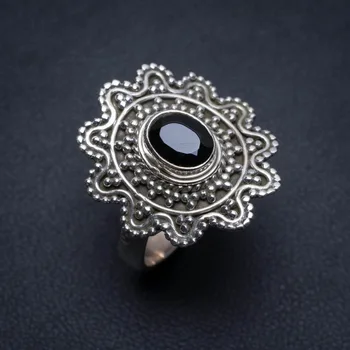

Natural Black Onyx Handmade Unique 925 Sterling Silver Ring, US Size 8 S2353