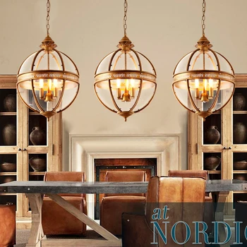

Creative personality vintage Restaurant Bar Cafe American living room pendant light wrought iron glass lampshade pendant lamp