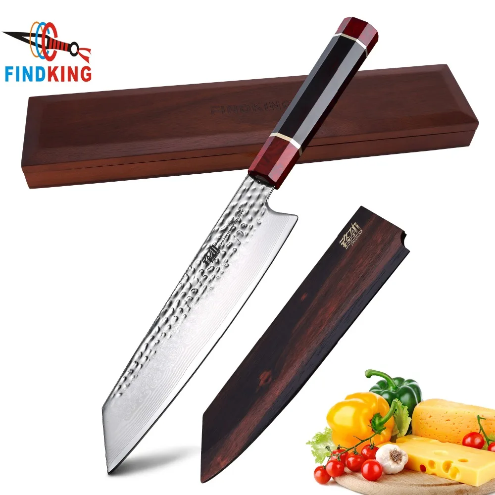 

FINDKING 9 inch Octagonal Ebony Wood Handle VG10 Damascus Steel Kiritsuke Knife 67 layers Damascus Kitchen Chef Knife