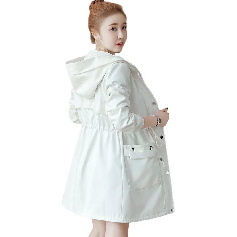 

Autumn Women Trench Coat 2018 New Korean Long-sleeved Hooded Medium Long Outerwear Windbreaker Female Plus Size Basic Coat AA330