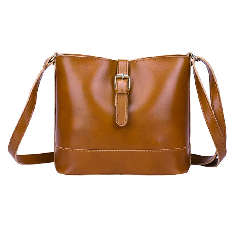 

Women's Bag Retro Oil Leather Belt Decorative Bucket bag Europe America Simple Messenger Bag for women Shoulder Lady Bag #197193