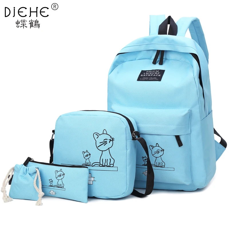 حقيبة مدرسية ل فتاة على ظهره 4 قطعة محفظة النايلون Bagpack Softback النساء على ظهره الأزياء Mochilas اجتماعيون الظهر Sac دوس 2017