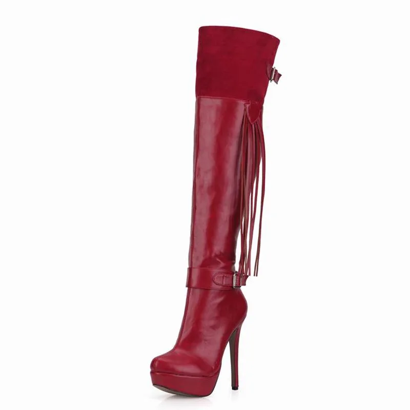 

Platform Women Boots Shoes Woman Winter Snow Zapatillas Botas Zapatos Mujer Over Knee High Heels Zip Tassel Buckle Party Shoes