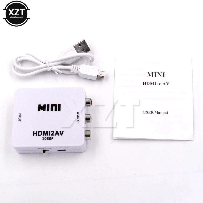 

Mini HD Switch Adapter HDMI 1080P HDMI 2AV Support NTSC PAL Output to RCA AV/CVSB L/R Video