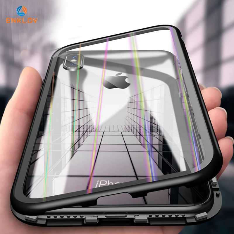 

360 Full Cover Magnetic Mobile Phone Case for 7 8 6 6S Plus Adsorption Metal Tempered Glass Cover Case for iPhone XR XS MAX X