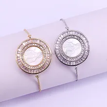 5 круглая форма для торта Micro Pave CZ Shell Mary Charms Браслет Регулируемый медный разъем браслет ювелирные изделия