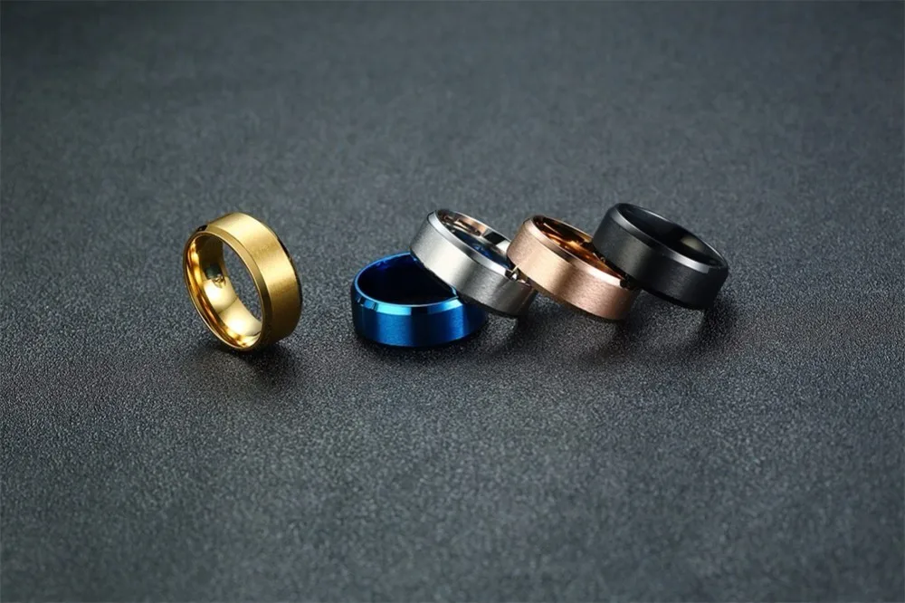 Разноцветное мужское обручальное кольцо серебристого цвета Матовый центр скошенный край кольца 8 мм мужские ювелирные изделия