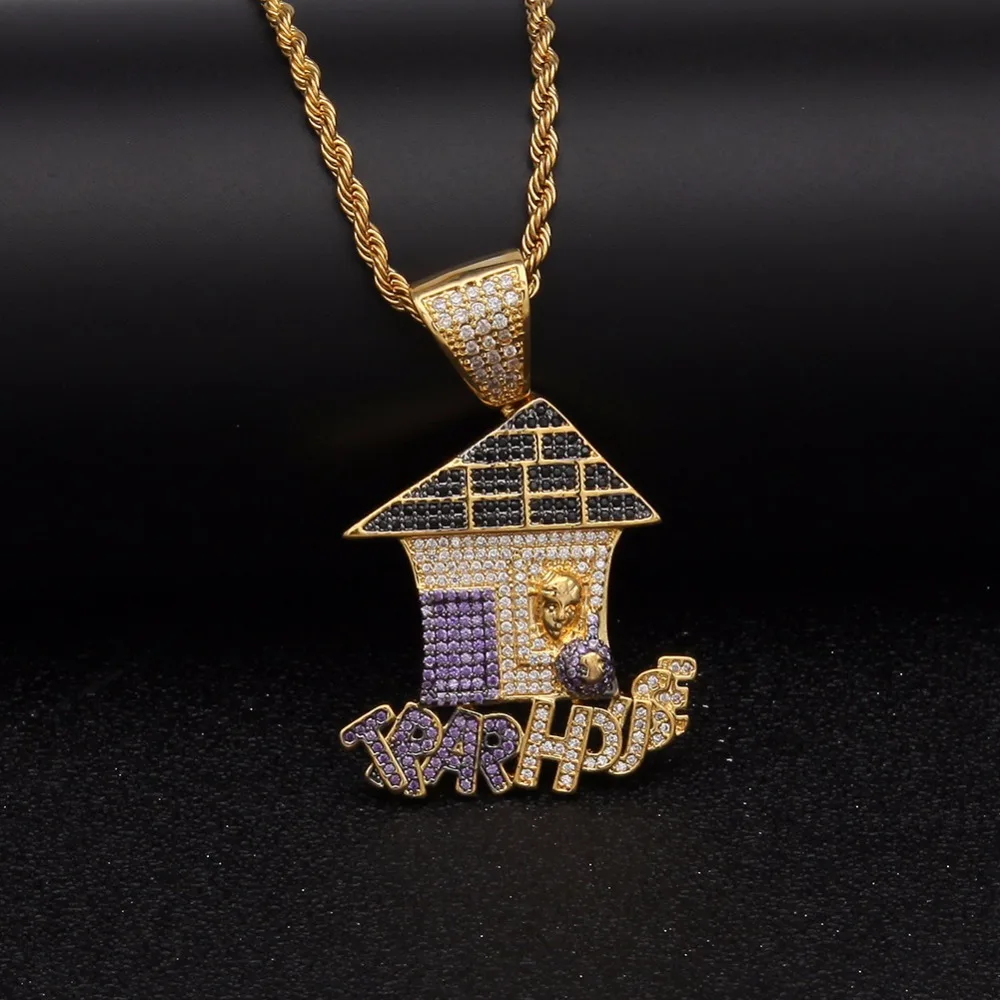 Полный Циркон Стразы многоцветные Bling Trap House ожерелья из кусочков хип-хоп