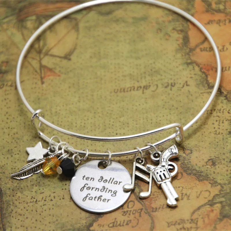 

12pcs Ten Dollar Founding Father Alexander the Musical Inspired Lyrics Charm bracelet adjustable bangles silver tone