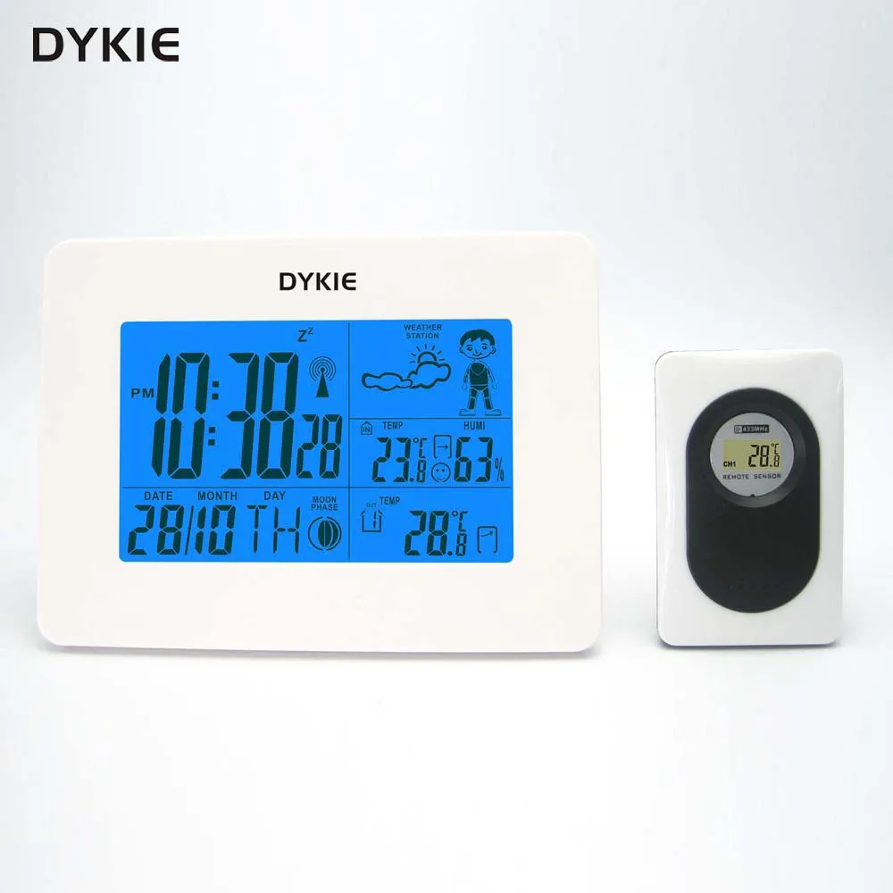 

RCC Weather Station with Digital Clock Indoor Outdoor Temperature Humidity Monitor Remote Transmitter for Office Home DYKIE