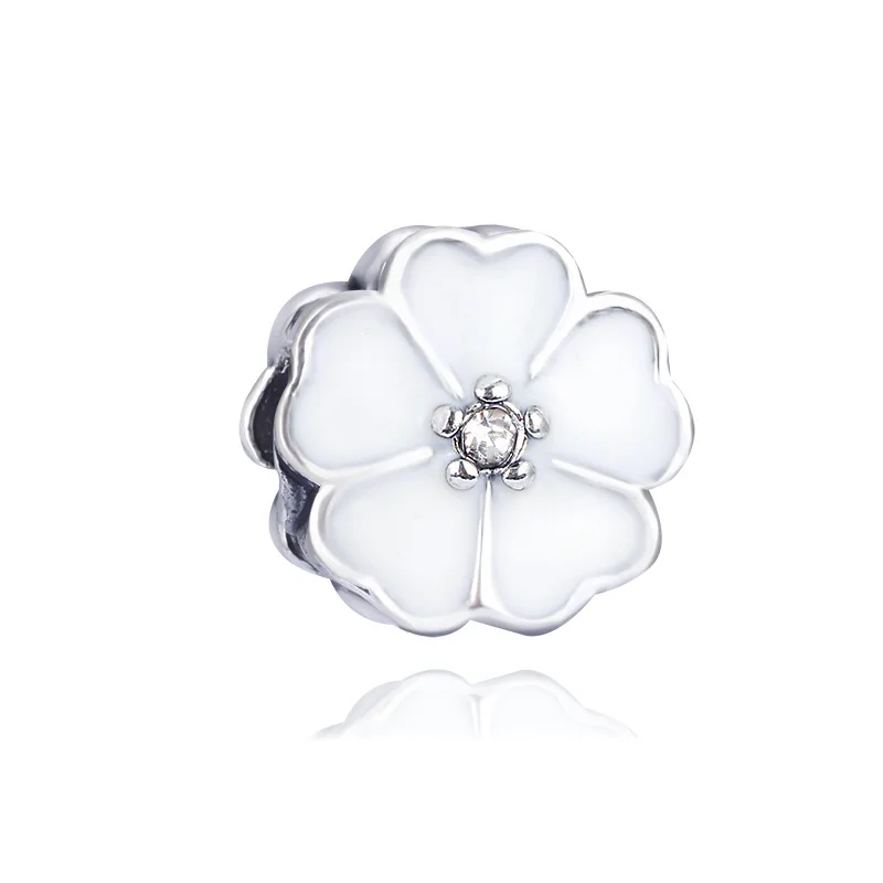 

plata de ley 925 christmas gift light pink white rose red cherry flower bead CHARM European Charm Bracelet beads ENM384