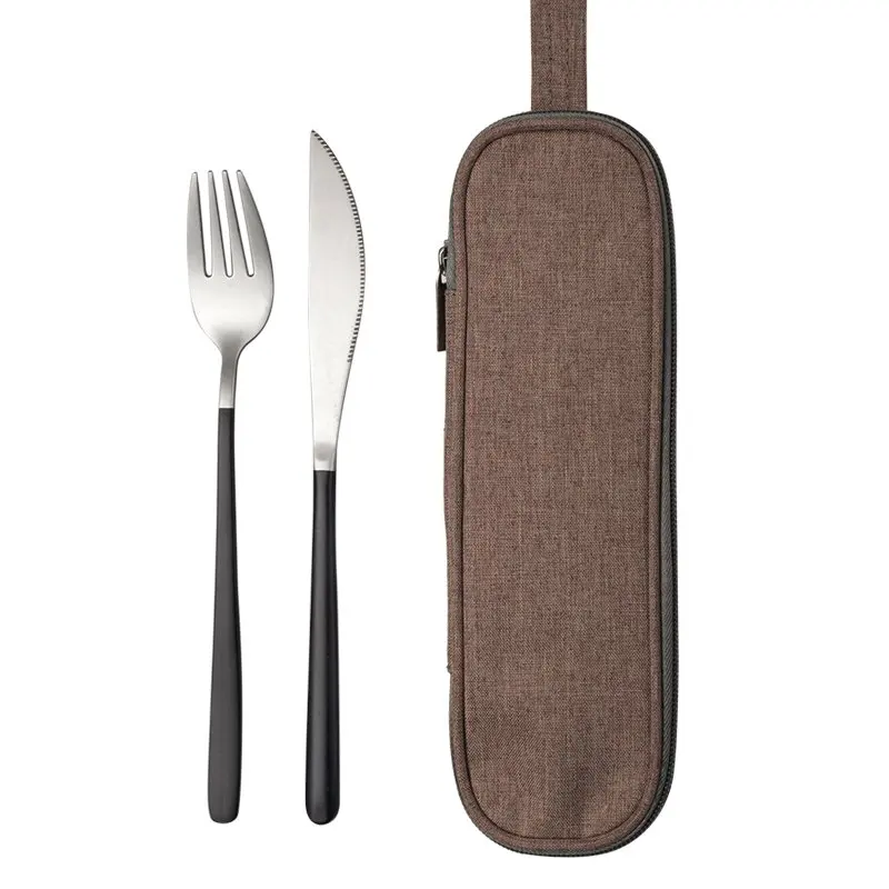 JueQi набор столовых приборов из нержавеющей стали 304 кухонная посуда включает нож вилка чайные ложки походная посуда сумка - Цвет: knife fork 2 PC D