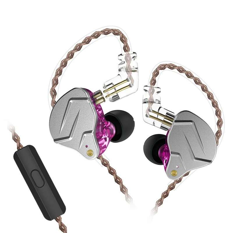 purple with mic KZ ZSN Pro наушники HIFI динамик сбалансированный арматурный водителя Гибридный тяжелый бас наушники DJ Sport 3,5 мм проводные наушники - Цвет: purple with mic