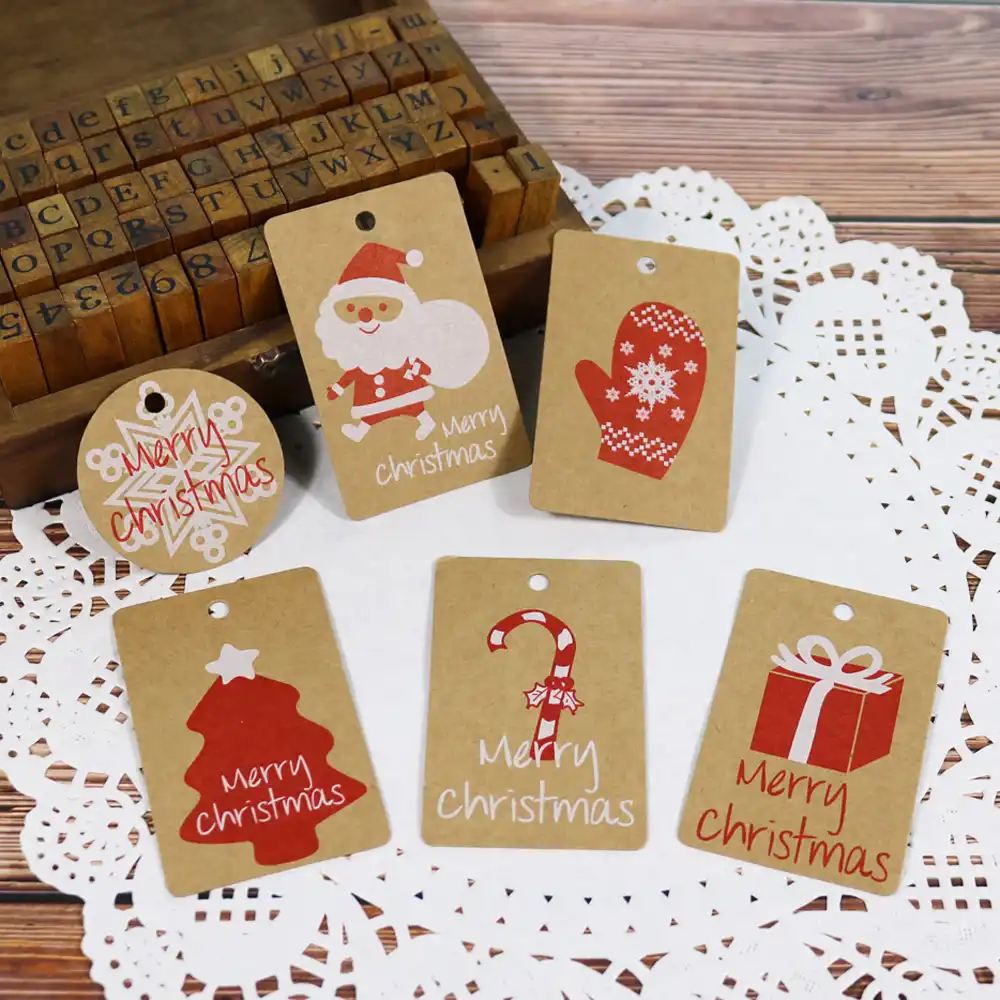 50pcs christmas gift tags with string santa claus snowflake design bookmark paper hang tags label christmas tree xmas decoration christmas gift tags from santa