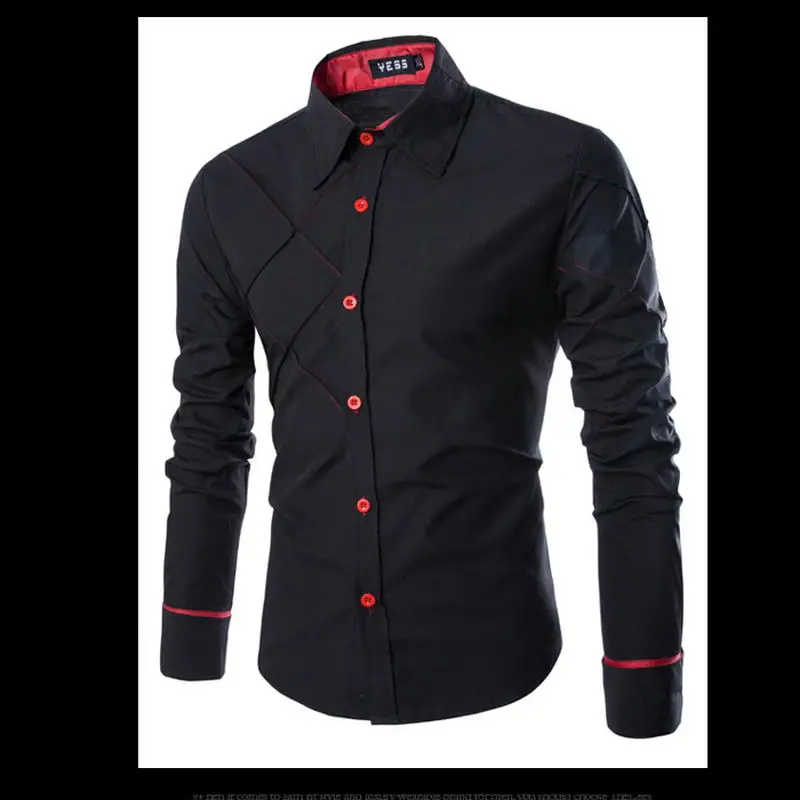 Модный бренд Camisa Masculina, рубашка с длинным рукавом, Мужская Корейская приталенная дизайнерская официальная повседневная мужская рубашка, размер M-3XL - Цвет: Черный