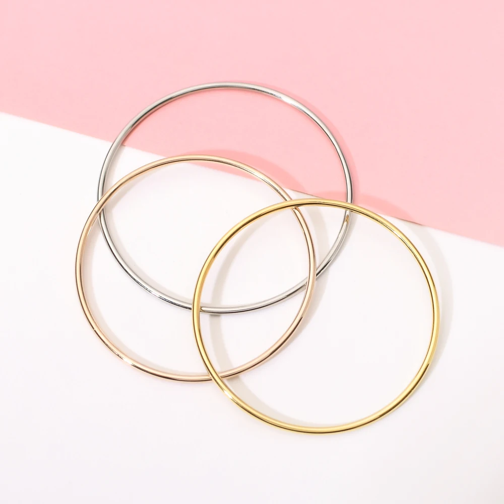 ZMZY Stainless Steel Classic Round Single Circle Bangle Simple Closed Thin Wire Charm Bracelets for Women Jewelry Gift - Image 2