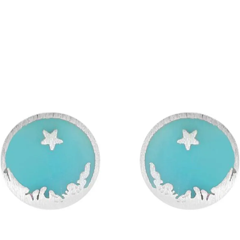 

LULU-PIG Hot new star ice moon mint fresh wave moon star 925 sterling silver circle stud woman 6M--33