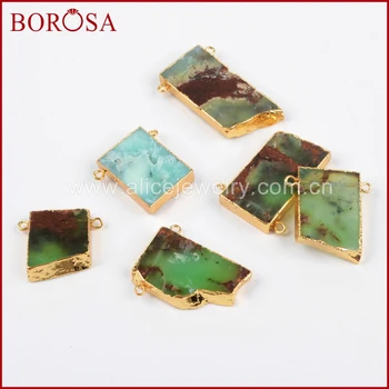 

BOROSA New Fashion Druzy Gold Color Australia Jades Slice Connector Double Bails Pendants Necklace for Women Jewelry G1403