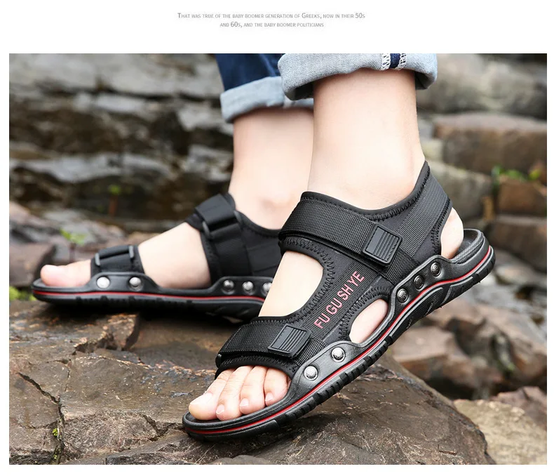

2019 summer casual mesh layer cloth beach men's sandals buckle non-slip flat with open toe Roman sandals