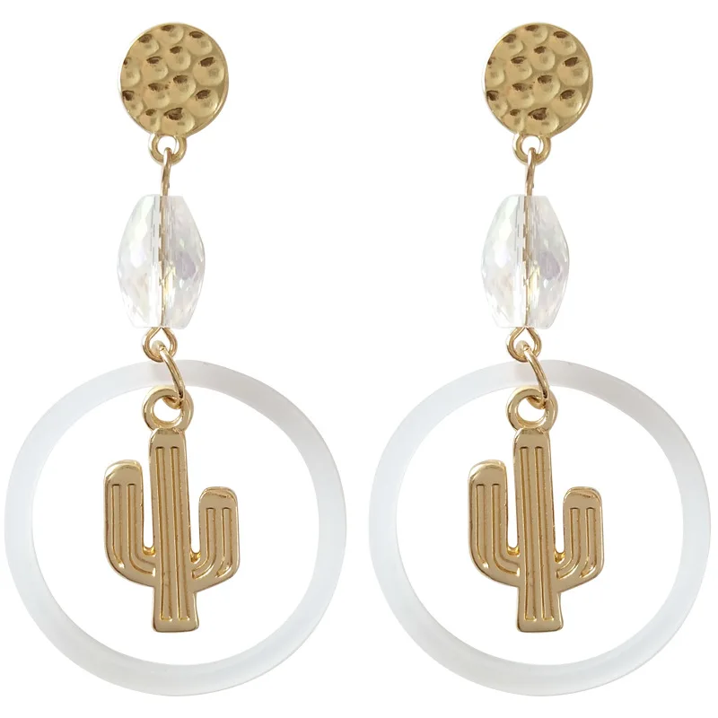 

Simple Big Circle Hollow Disc Cactuses Clip Earrings Without Piercing Ear Hole Round Slice Long Cacti Clip on Earring for Women