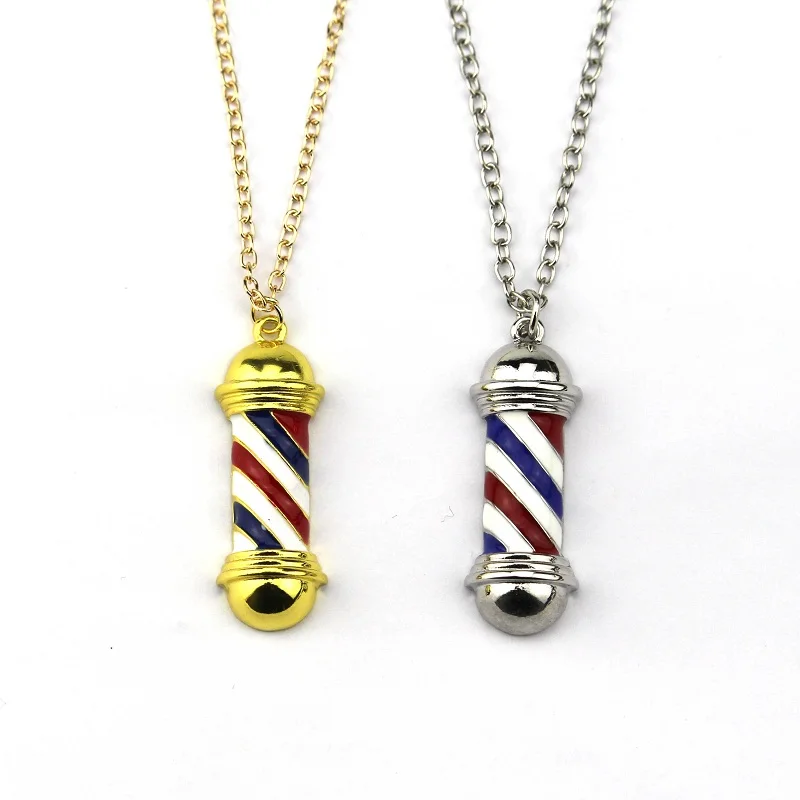 Fashion Jewelry Gold&Silver Barber Shop Poland 3D Barber Pole Necklace