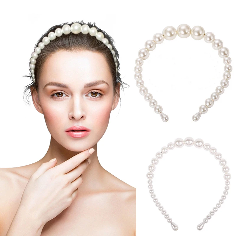 

Elegant Ins Big Pearl Headband For Women 2019 Trendy Full Imitation Pearls Wide Hairband Hoop Bezel Turban Headwear Accessories