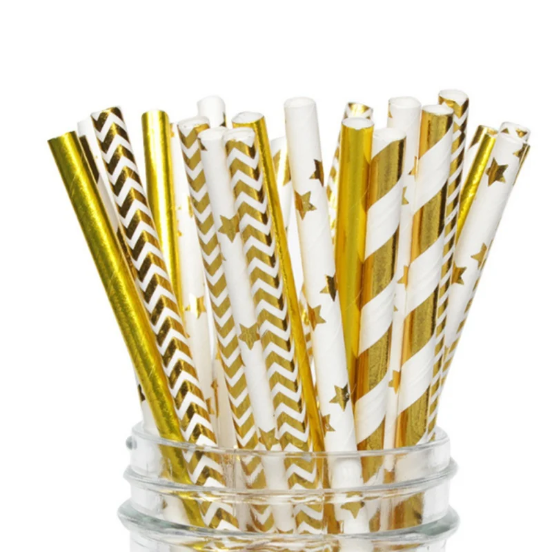 

25pcs Disposable Hot stamping straw Food Grade Kraft Paper Color Stripe Party Drink Creative Decorative Straw kitchen