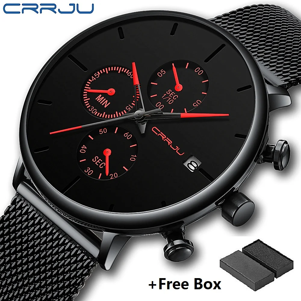 

CRRJU Watch Men Luxury Chronograph Mens Watches Top Brand Luxury Quartz Watch Big Dial Sport Waterproof Relogio Masculino Saat